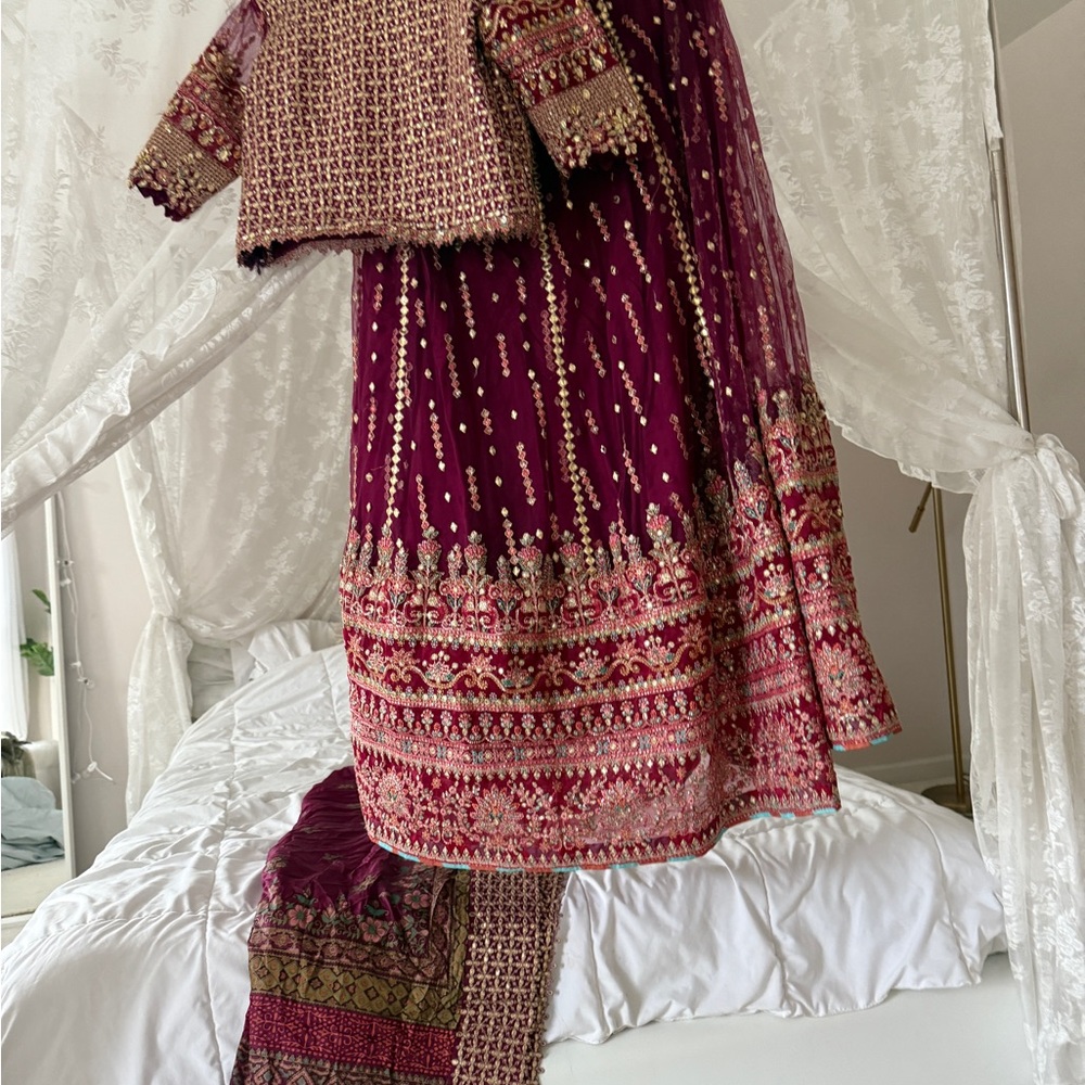 Elegant Purple and Gold Embellished Dress 3 piece choli lenga stitched new